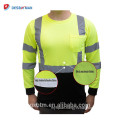 Yellow Or Orange ANSI Reflective Hi Vis High Visibility Long Sleeve Safety T-shirt With Chest Pocket